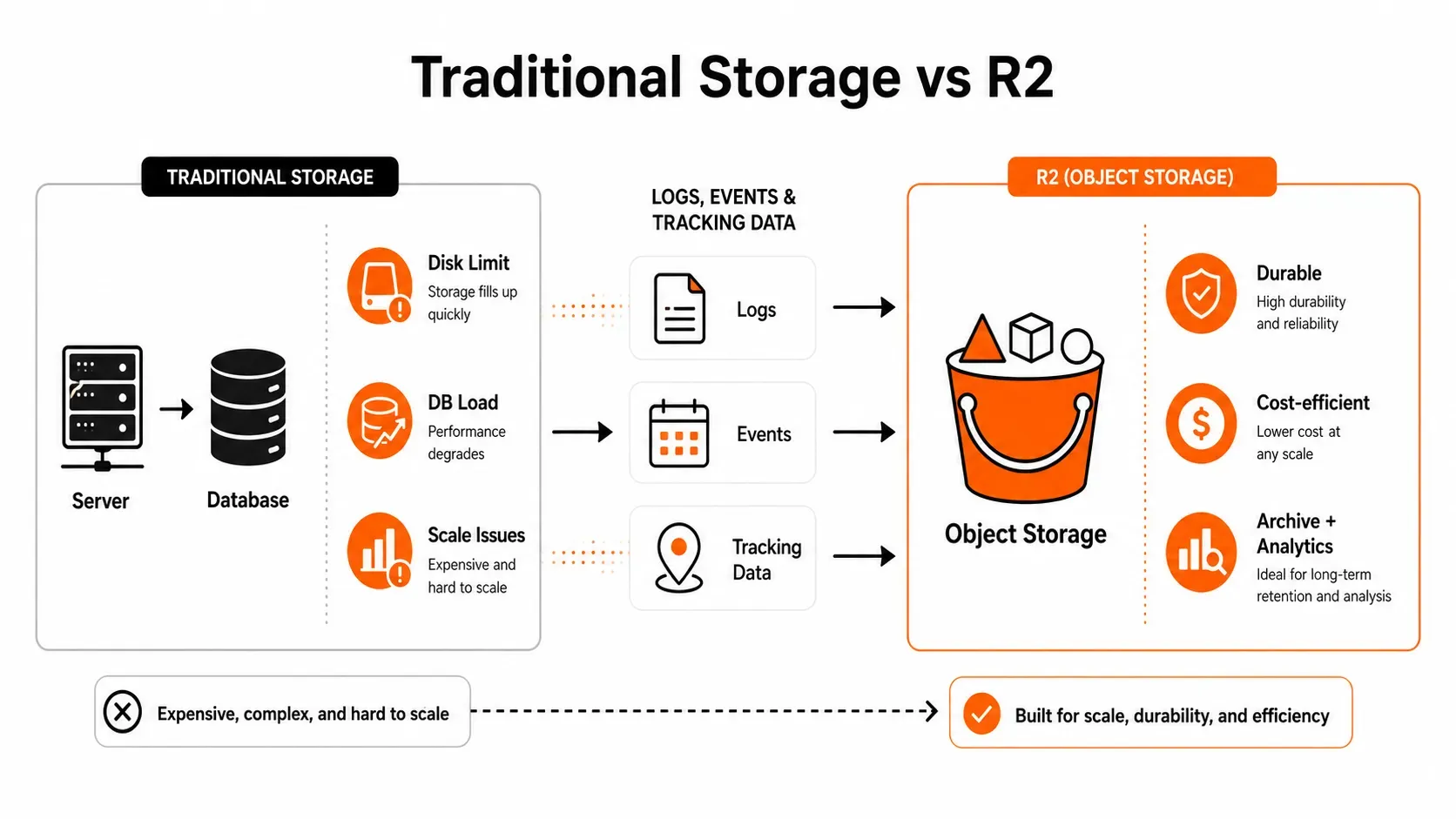 So sánh lưu trữ truyền thống và R2 object storage
